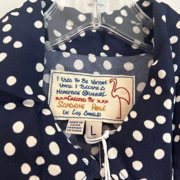 NWT Free People x Sandrine Rose Polka Dot Button Down Shirt Navy/White, Womens L - Picture 6 of 8